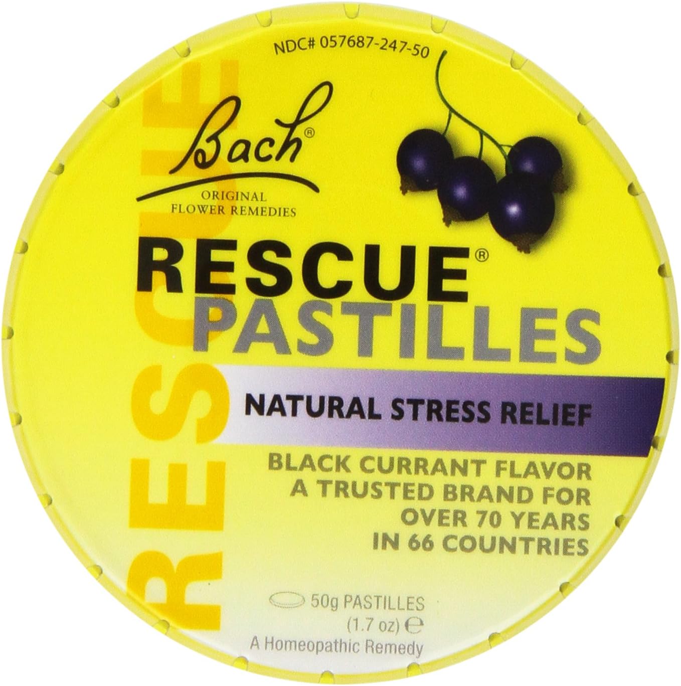 Bach Rescue Remedy Pastilles Black Currant 1.7 Ounce pack of four for homeopathic stress relief.