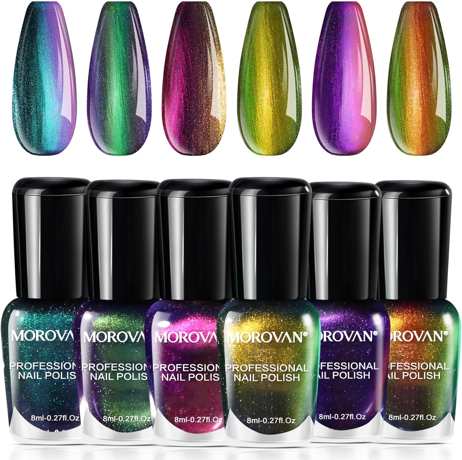Morovan holographic metallic nail polish set of 6 bottles front view
