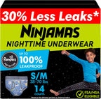 Ninjamas boys bedwetting nighttime underwear package front view showing absorbing features