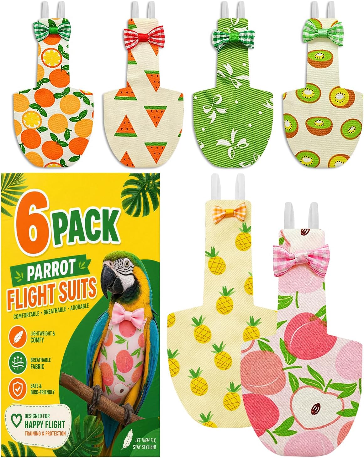 6 Pack Bird Diapers, Reusable Parrot Pigeon Pants, Leakproof Poop Control Suit for Cockatiel Conure Macaw Parakeet Budgie, Indoor Outdoor Nappy for Small Medium Birds (L) - Image 8