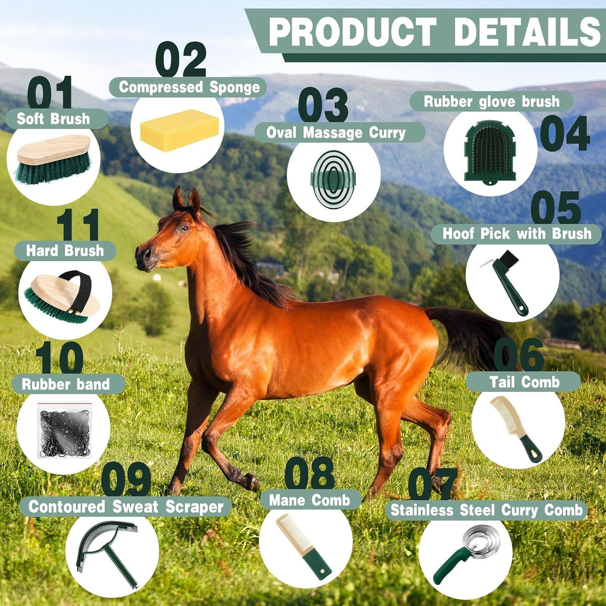 Abbylike equine care cleaning kit displaying the hoof pick with attached brush for thorough hoof maintenance.
