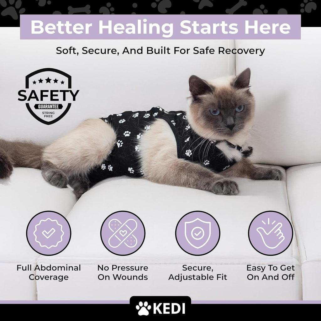 Cat Surgery Recovery Suit Female Cat Onesie for Cats After Surgery Spay Surgical Abdominal Wound Skin Diseases E-Collar Alternative Wear Kitten (Black, Large) - Image 6