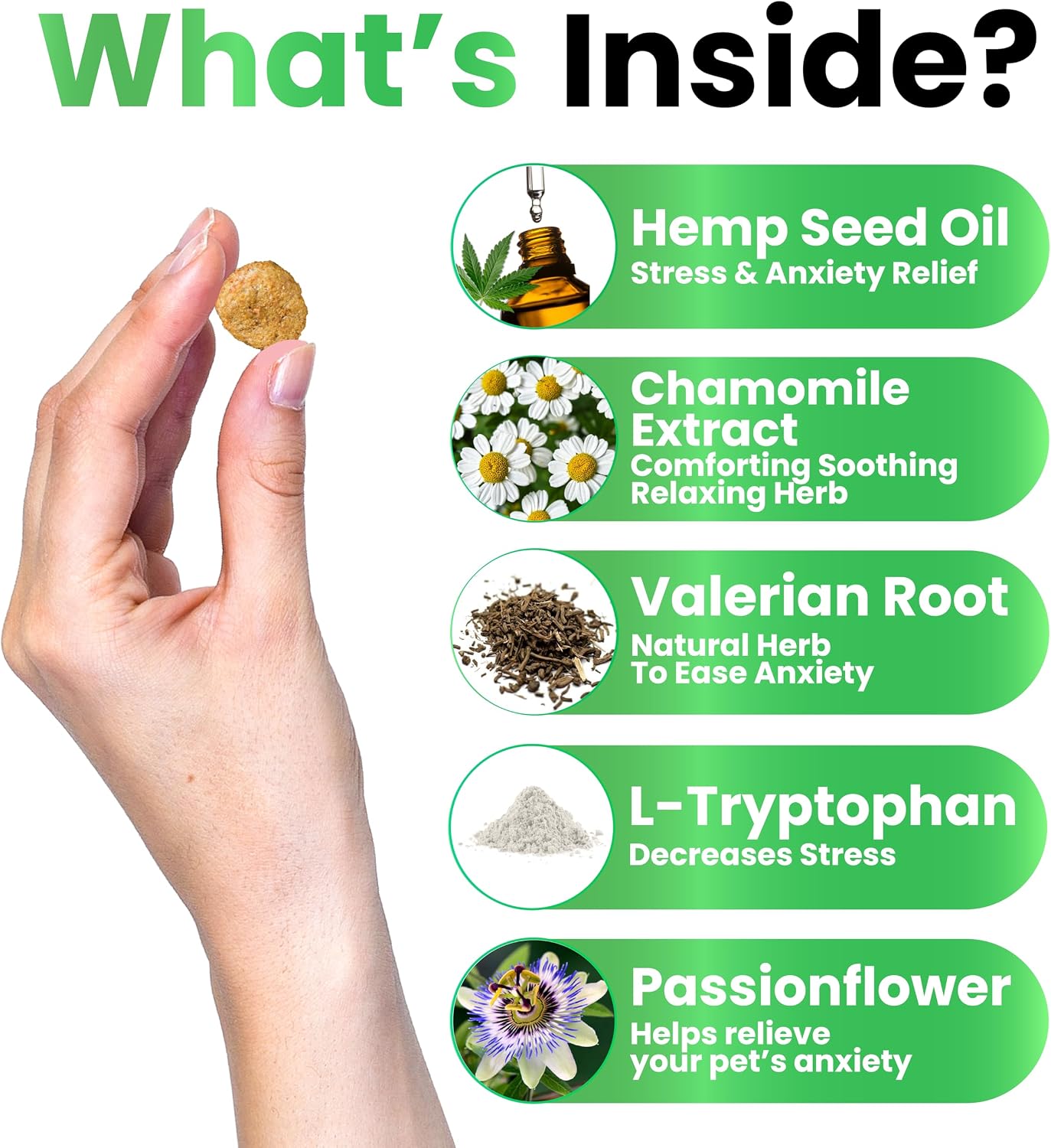 Back label of Grateful Pawz hemp chews showing ingredients