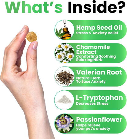 Back label of Grateful Pawz hemp chews showing ingredients