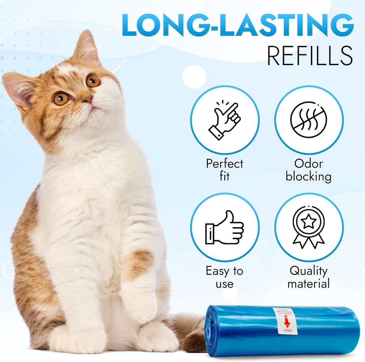 Unscented cat litter refill bags in 75 count roll format