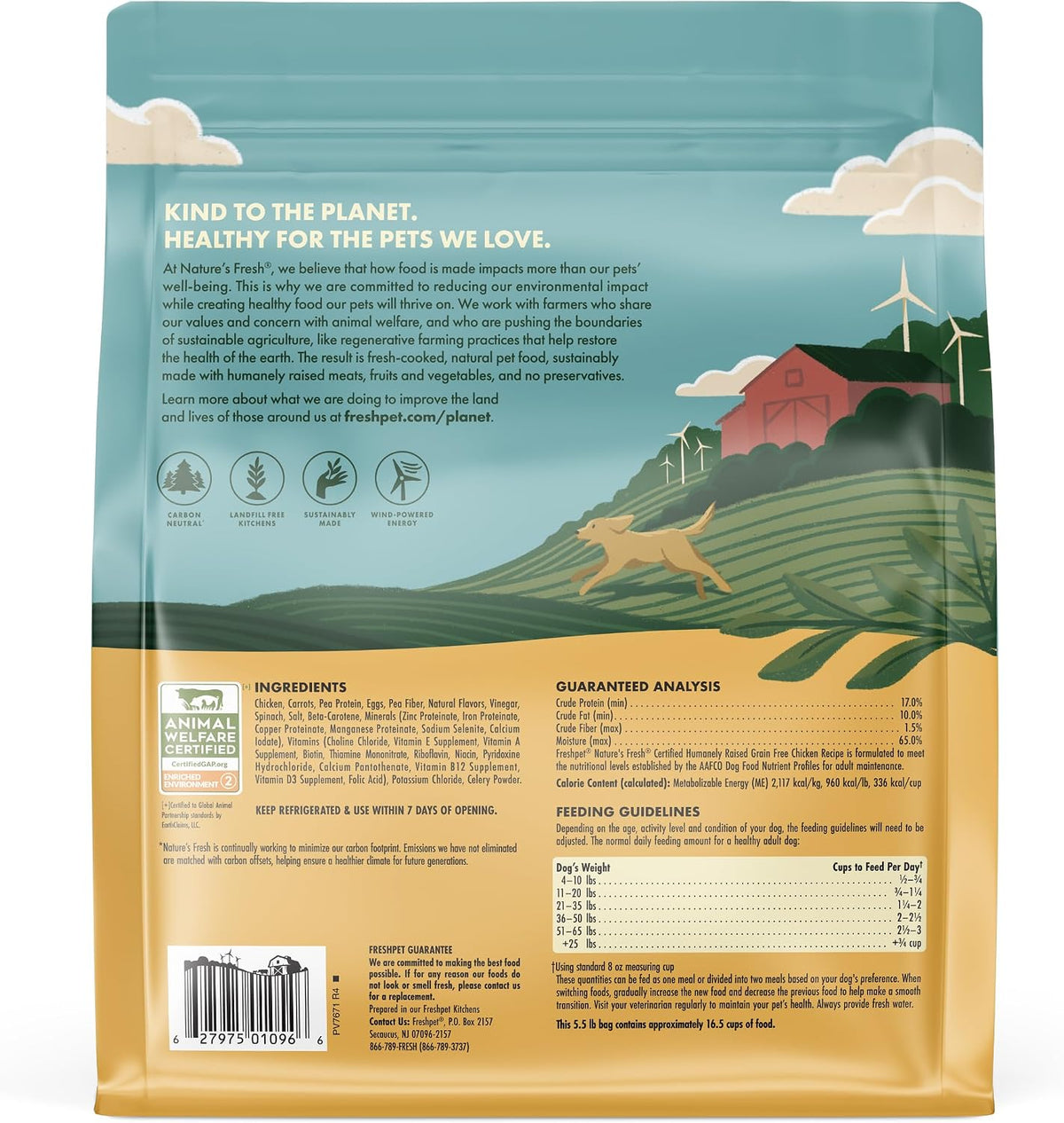 Freshpet refrigerated grain-free chicken dog food packaging