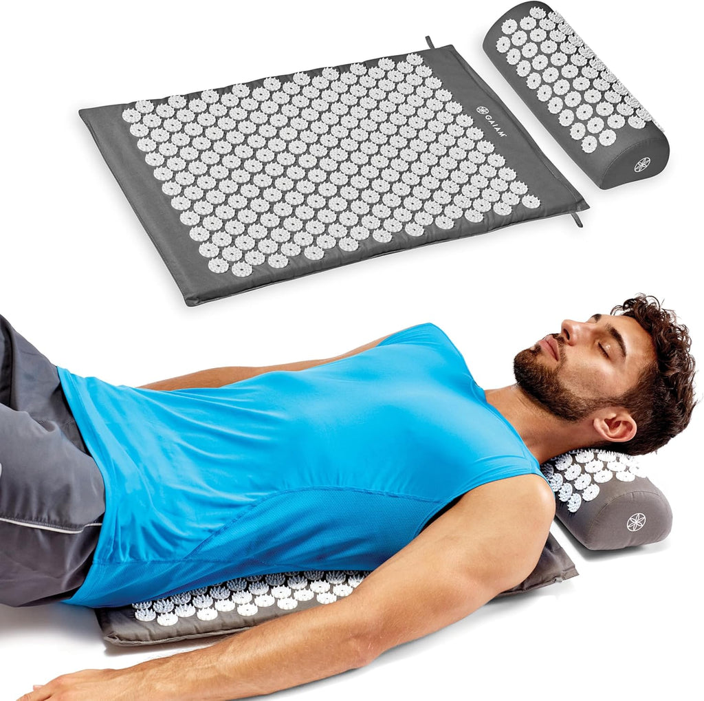 Gaiam acupressure mat and pillow front view wellness tool