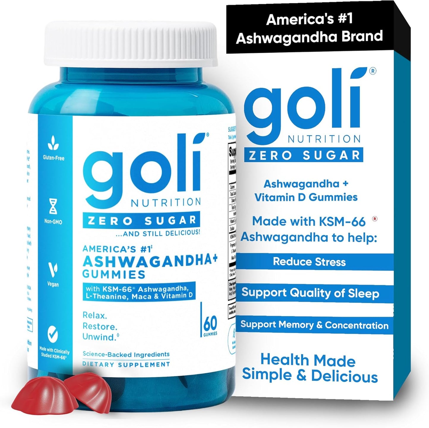 Goli Zero Sugar Ashwagandha gummies bottle 60 count