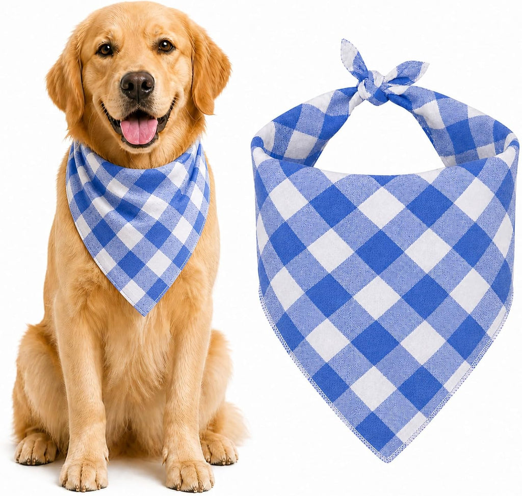 Genyzlux blue and white plaid dog bandana front view