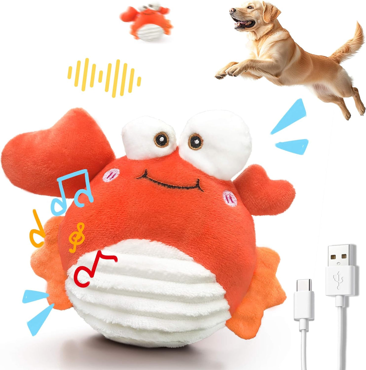 GUKCO Interactive Moving Dog Toys - Plush Chew Toy with Bouncing Ball, Music & Recording | Rechargeable Self-Play Toys for Small, Medium & Large Dogs to Keep Them Engaged (Turtle) - Image 9