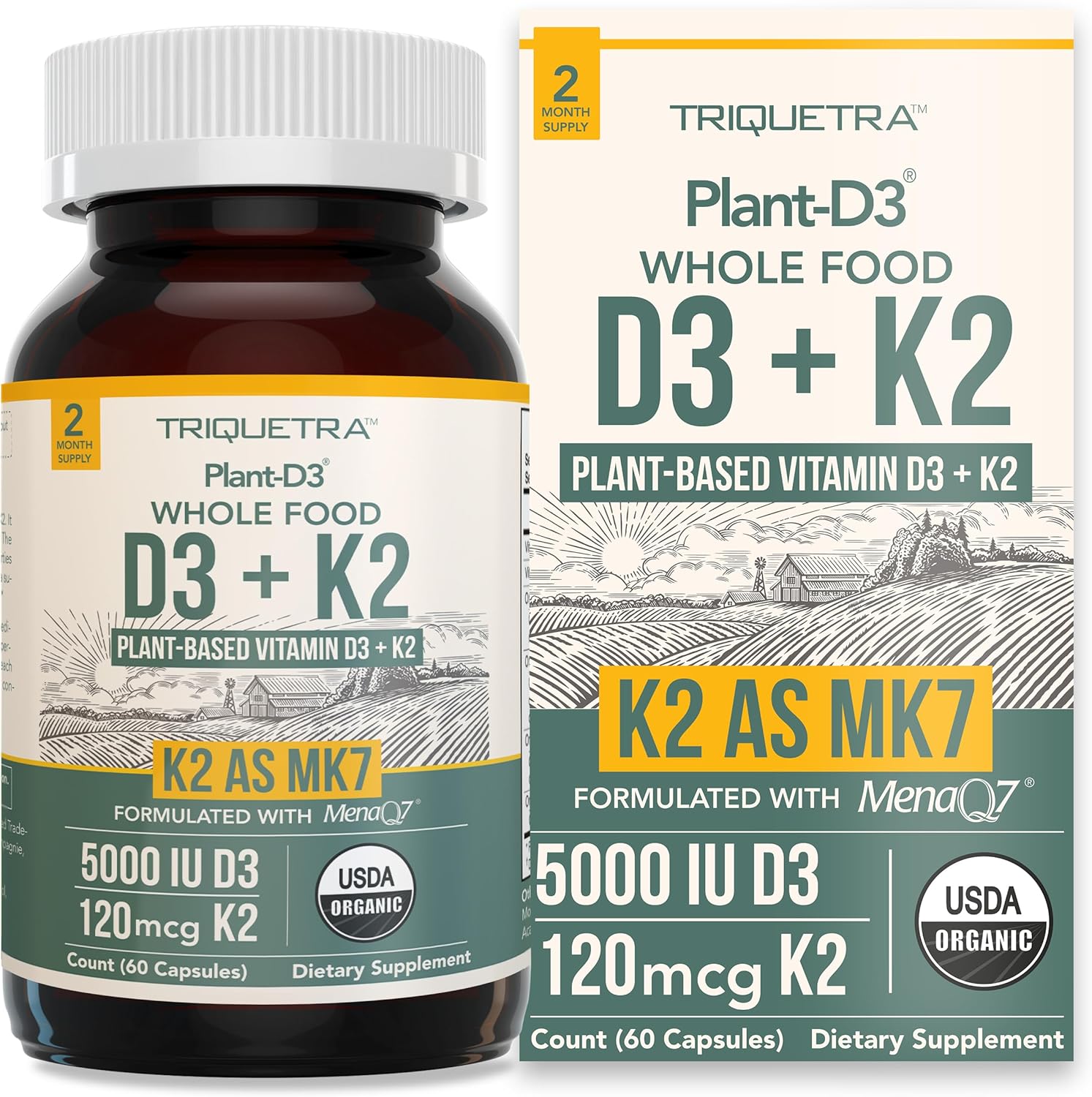 Triquetra Health Organic Plant D3 and K2 supplement bottle front view