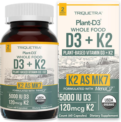 Triquetra Health Organic Plant D3 and K2 supplement bottle front view