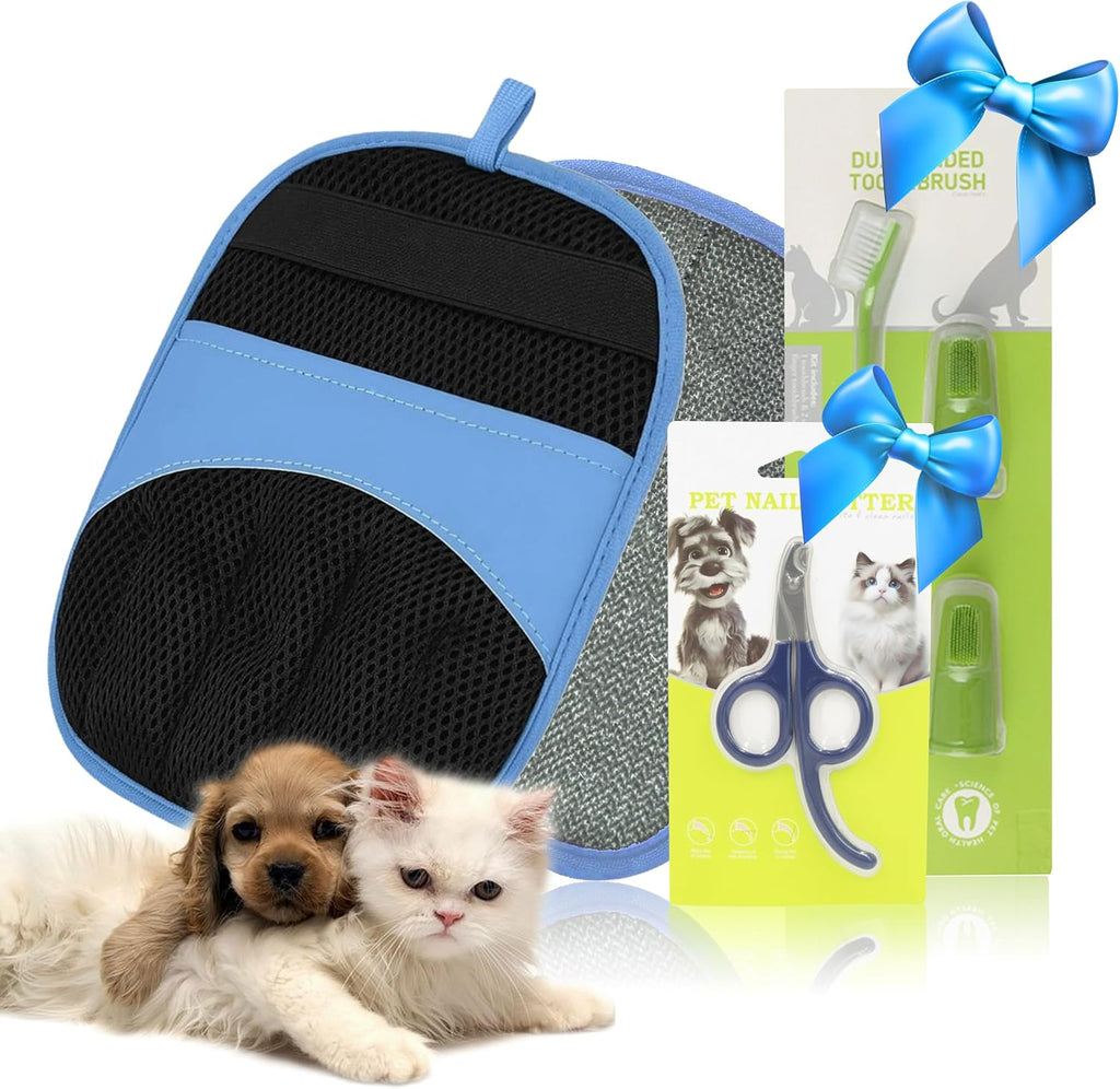 3-in-1 Pet Grooming Kit - Pet Deshedding Glove, 360 degrees Silicone Finger Toothbrush, and Professional Dog Nail Clippers with File - Complete Grooming Set for Cats & Dogs with Short or Long Fur - Image 12