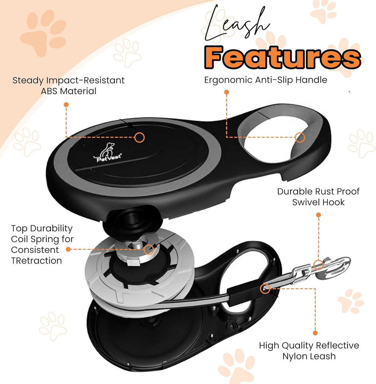Close up of PetVest branding on leash handle