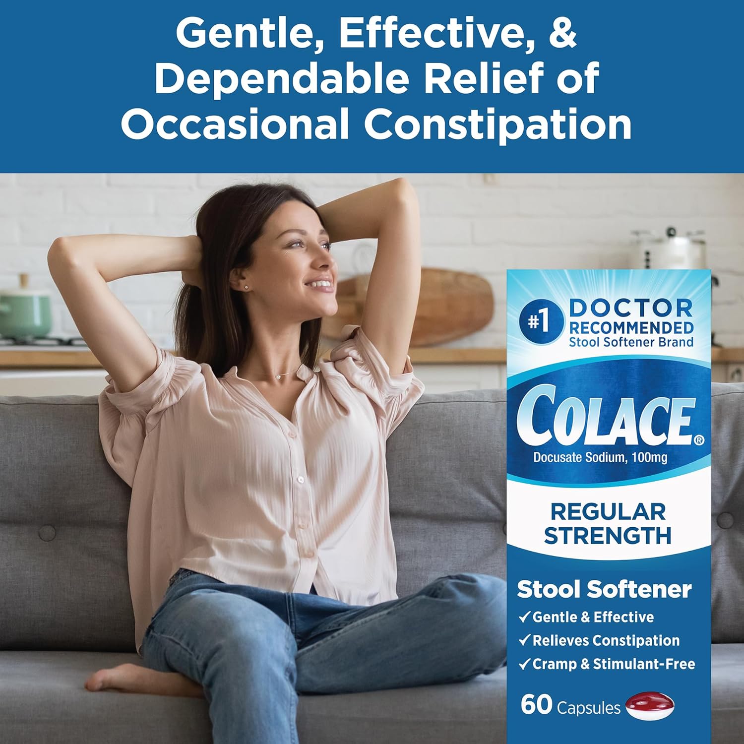 Top view of the box showing genuine security seals for Colace constipation relief.