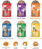 Assorted Weruva cat food pouches featuring chicken and fish recipes