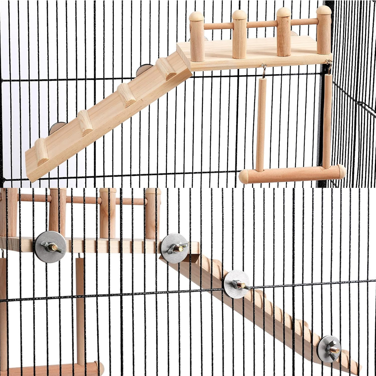 FrgKbTm Bird Perches Platform Swing with Climbing Ladder, Parakeet Cage Accessories Wooden Playing Gyms Exercise Sturdy for Small Birds - Image 6