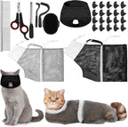 Kritkin 10 piece cat bathing bag set and grooming kit front view featuring gray and black mesh bags