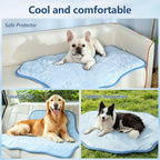Riogoo cooling mat placed inside a pet crate for indoor relief