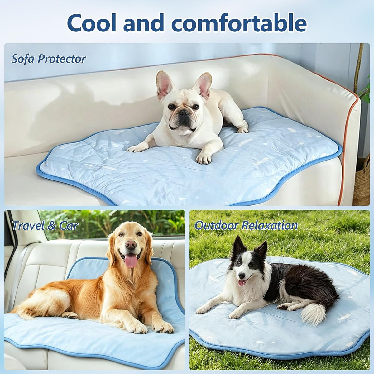 Riogoo cooling mat placed inside a pet crate for indoor relief