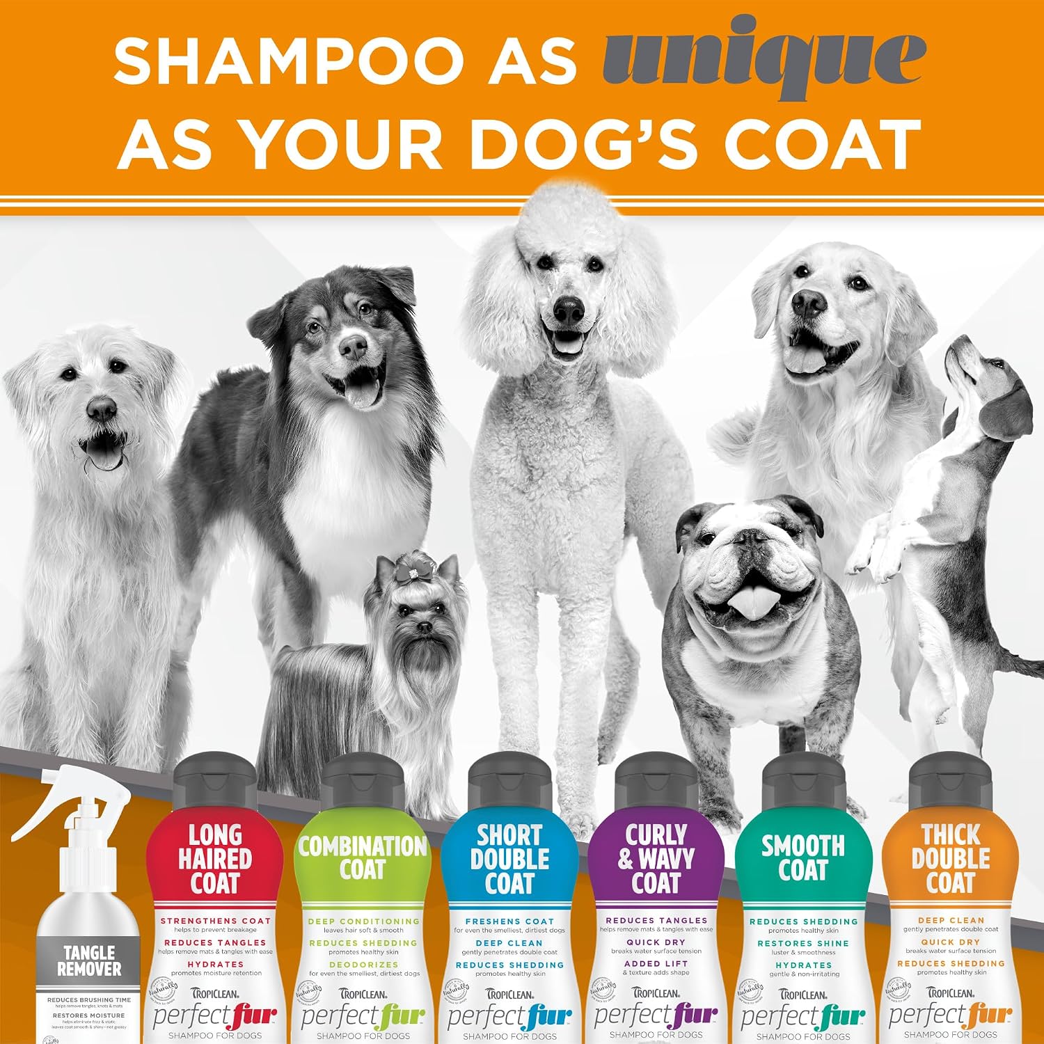 USA imported TropiClean Perfect Fur dog shampoo packaging