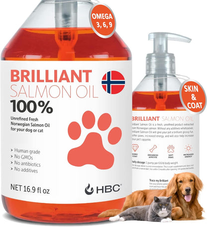 Brilliant Norwegian Salmon Oil for Dogs, Cats, Horse, Ferret - Pure Omega 3, 6 & 9 Fish Oil Food Treats Supplement for Natural Coat, Immune Support, Itchy Skin, Joint & Brain Health - 40 Oz - Image 11