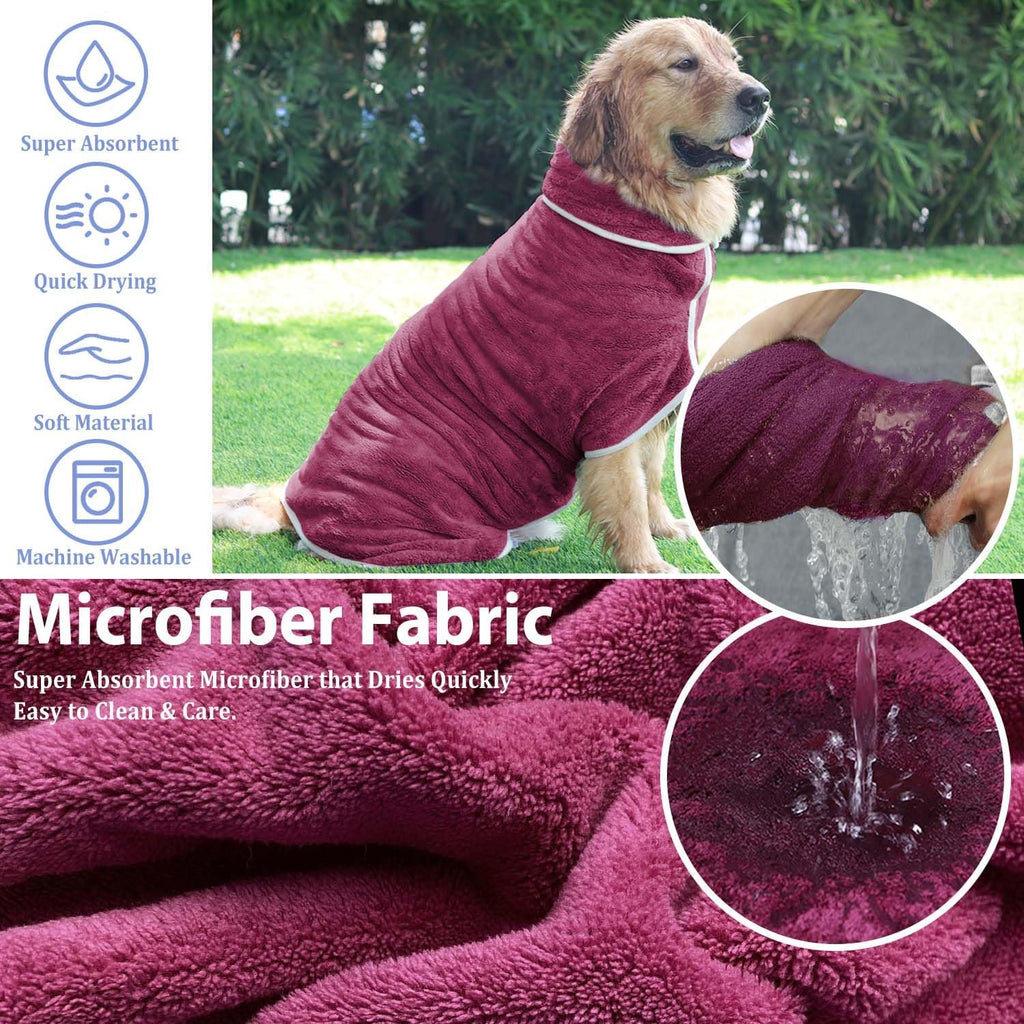 Large dog wearing HhiMyOct grey bathrobe after bath