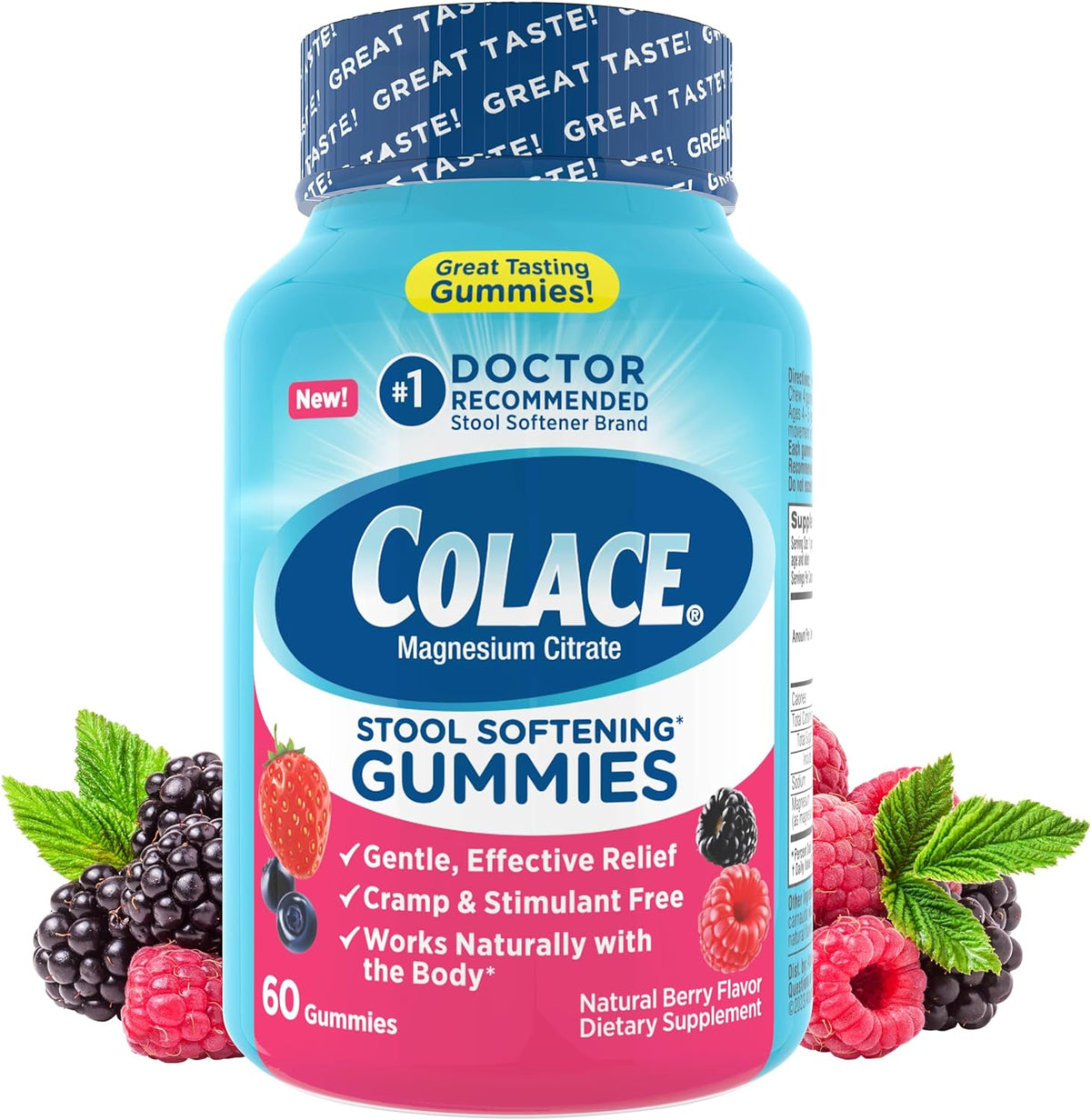 Colace Stool Softener Gummies front bottle view berry flavor