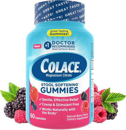 Colace Stool Softener Gummies front bottle view berry flavor