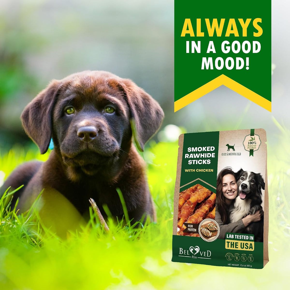 Healthy human grade dried chicken and rawhide chew