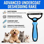 Bggmn pet grooming rake effectively removing loose undercoat fur from a dog