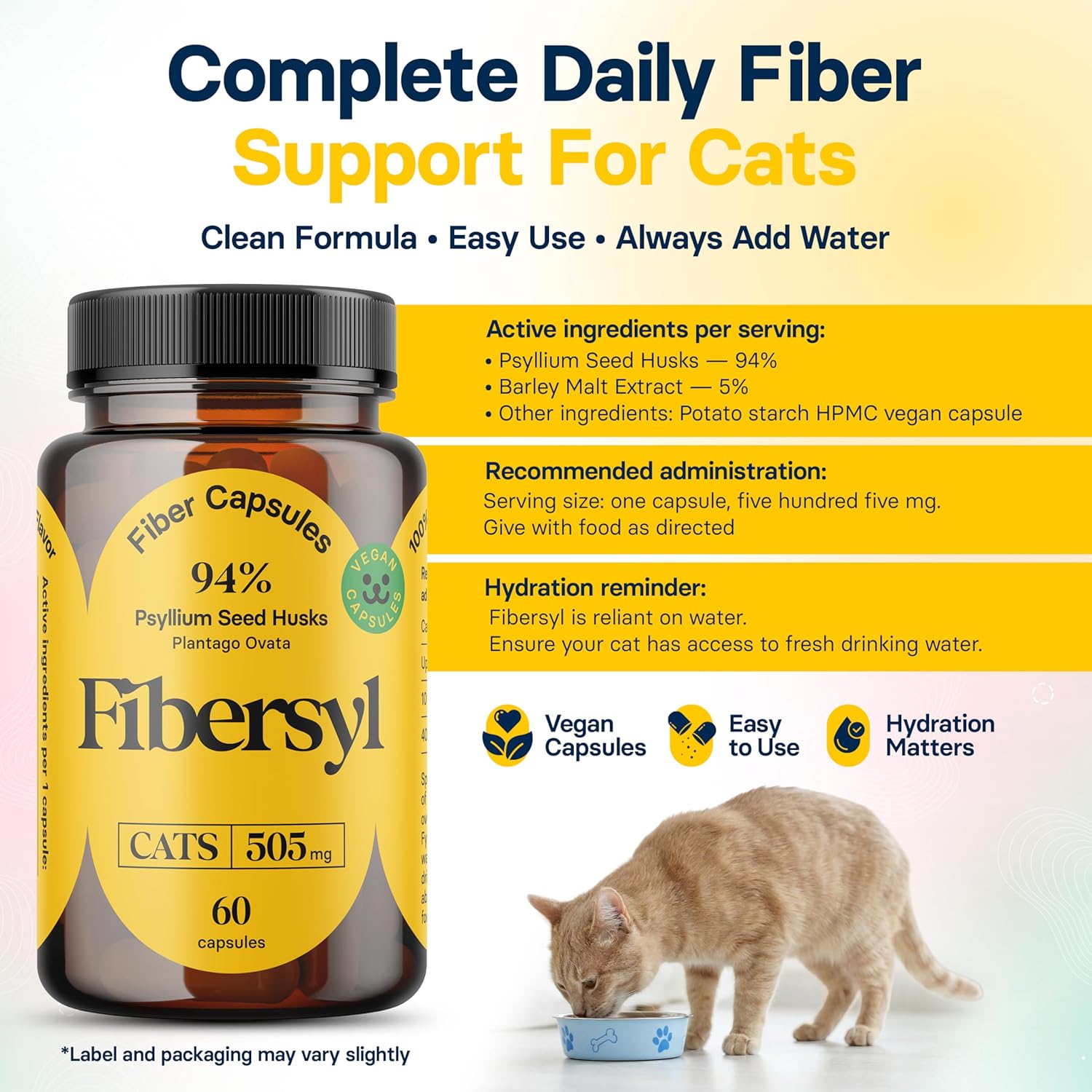 Authentic Medsmehappy FiberSyl 60 vegan capsules bottle top view showing the secure premium pet care packaging.