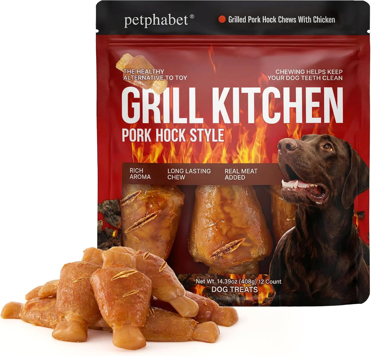 USA imported authentic PETPHABET pet treats on plain background