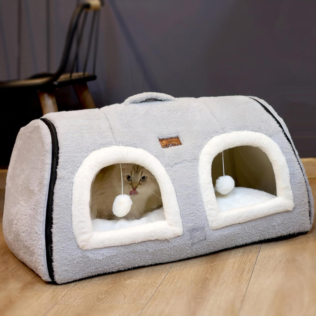 Cat Bed for Indoor CatsFoldable cat caveAnti-Slip & Water-Resistant Bottomcat Houses for Indoor Cats or Small Dogs, Kitten Tent, Rabbit Bed2 in 1 pet Bed (Grey) - Image 12