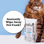 Waterless no rinse pet wipes for dogs and cats showcasing the pineapple jasmine pear scent.
