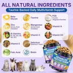 Imported USA cat vitamins jar with details on the 500 count chicken flavored chews.