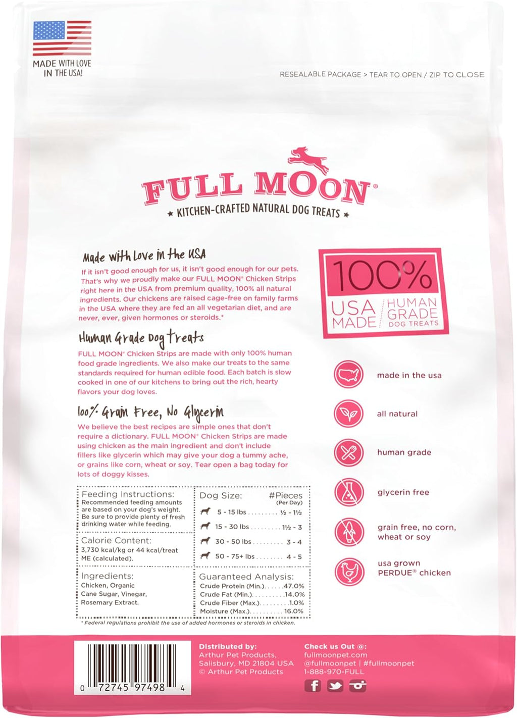 Full Moon chicken strips natural dog treat texture close up