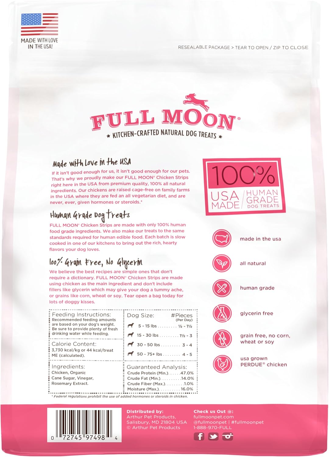 Full Moon chicken strips natural dog treat texture close up