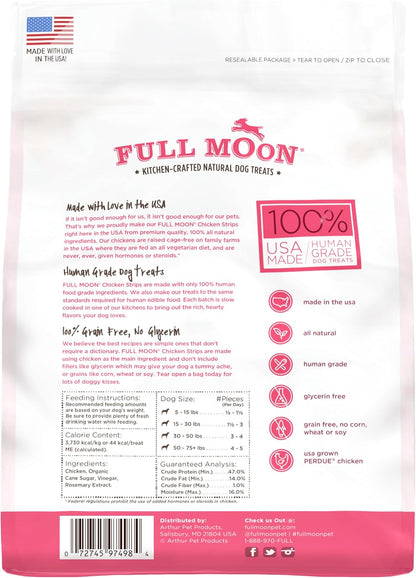 Full Moon chicken strips natural dog treat texture close up