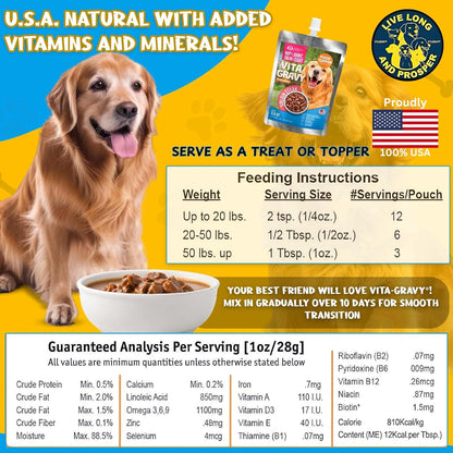 Healthpro Prods VitaGravy back label detailing premium USA imported ingredients and feeding guide