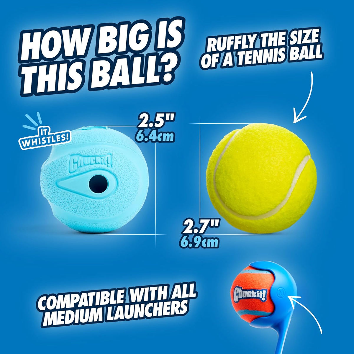 Chuckit! whistling rubber dog ball showing four sound holes