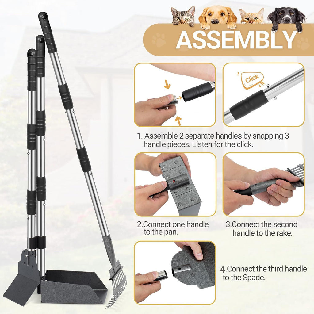 Close up of the non stick metal tray and spade for backyard dog cleanup.
