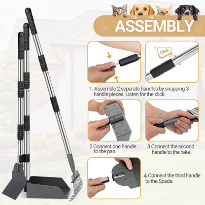 Close up of the non stick metal tray and spade for backyard dog cleanup.