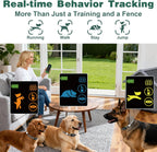 Patpet anti-bark collar and wireless fence receiver showing rechargeable battery points and premium strap design