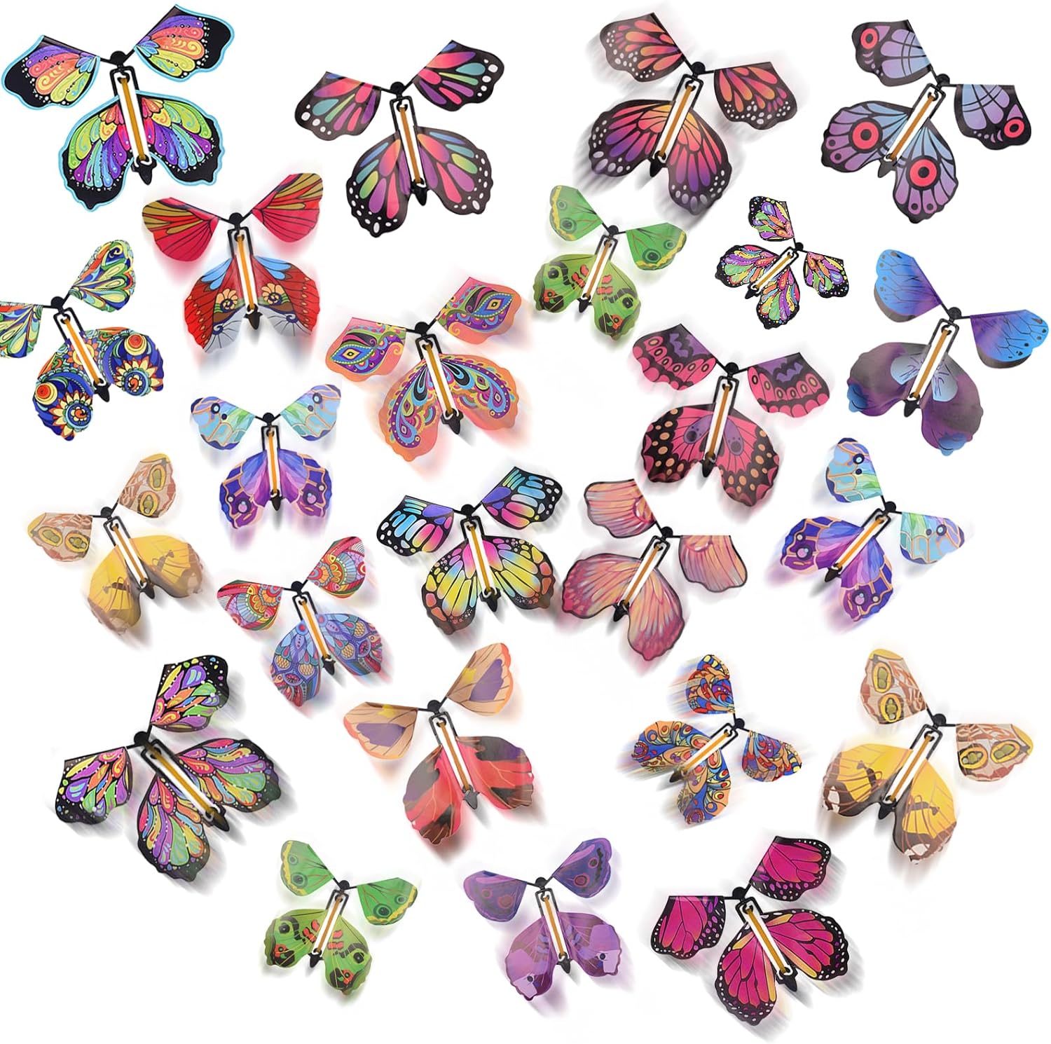 Gloreyan magic flying butterfly toys set of twenty assorted colorful pieces displayed from the front view