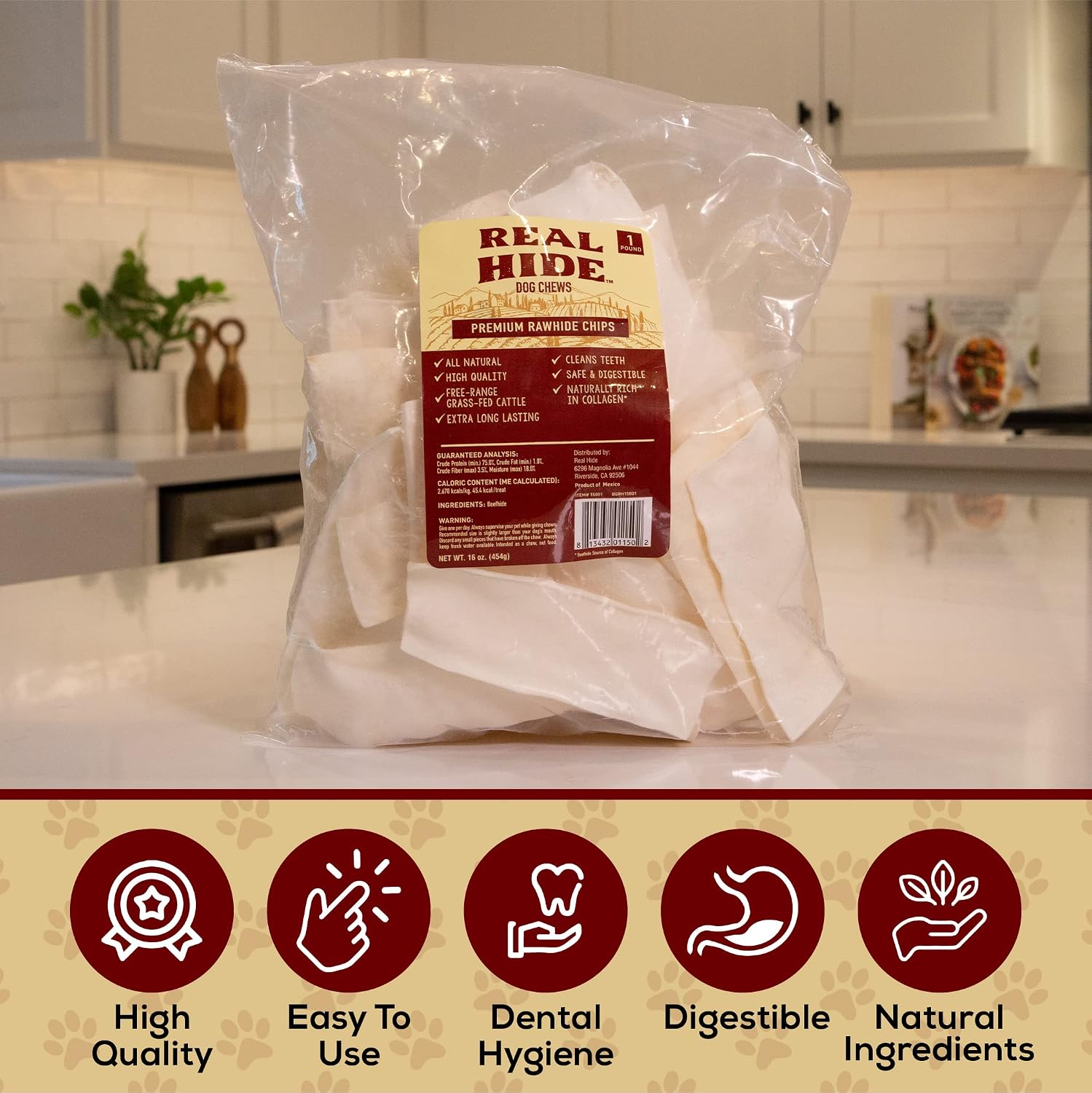 Collagen rich high protein safe digestion dog chews pile view