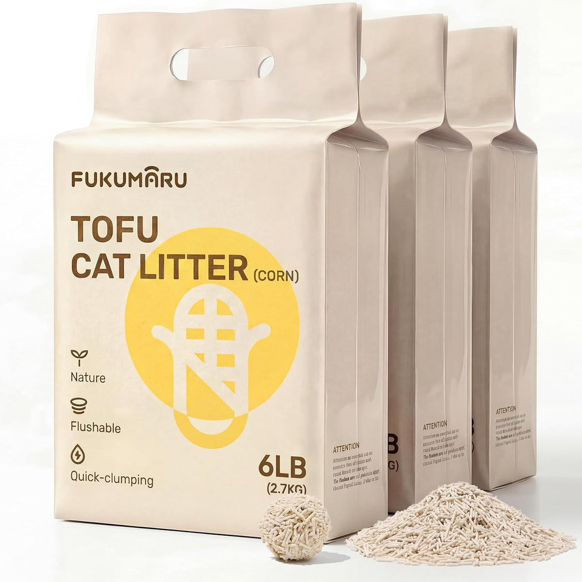 Fukumaru Tofu Cat Litter 18 Pounds 3 Pack natural front view