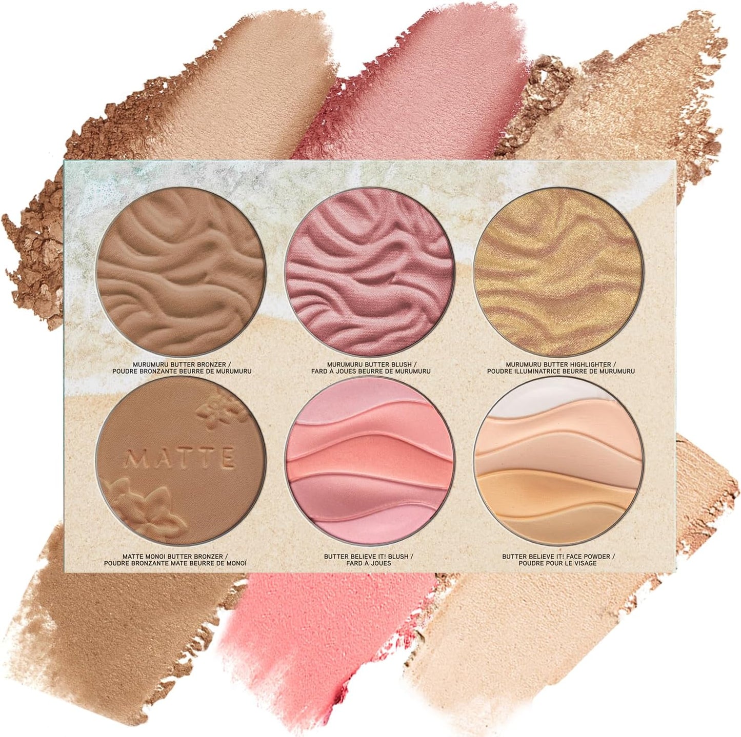 Physicians Formula Butter Dream Team Palette front view open showing six face powder shades for contouring and highlighting.