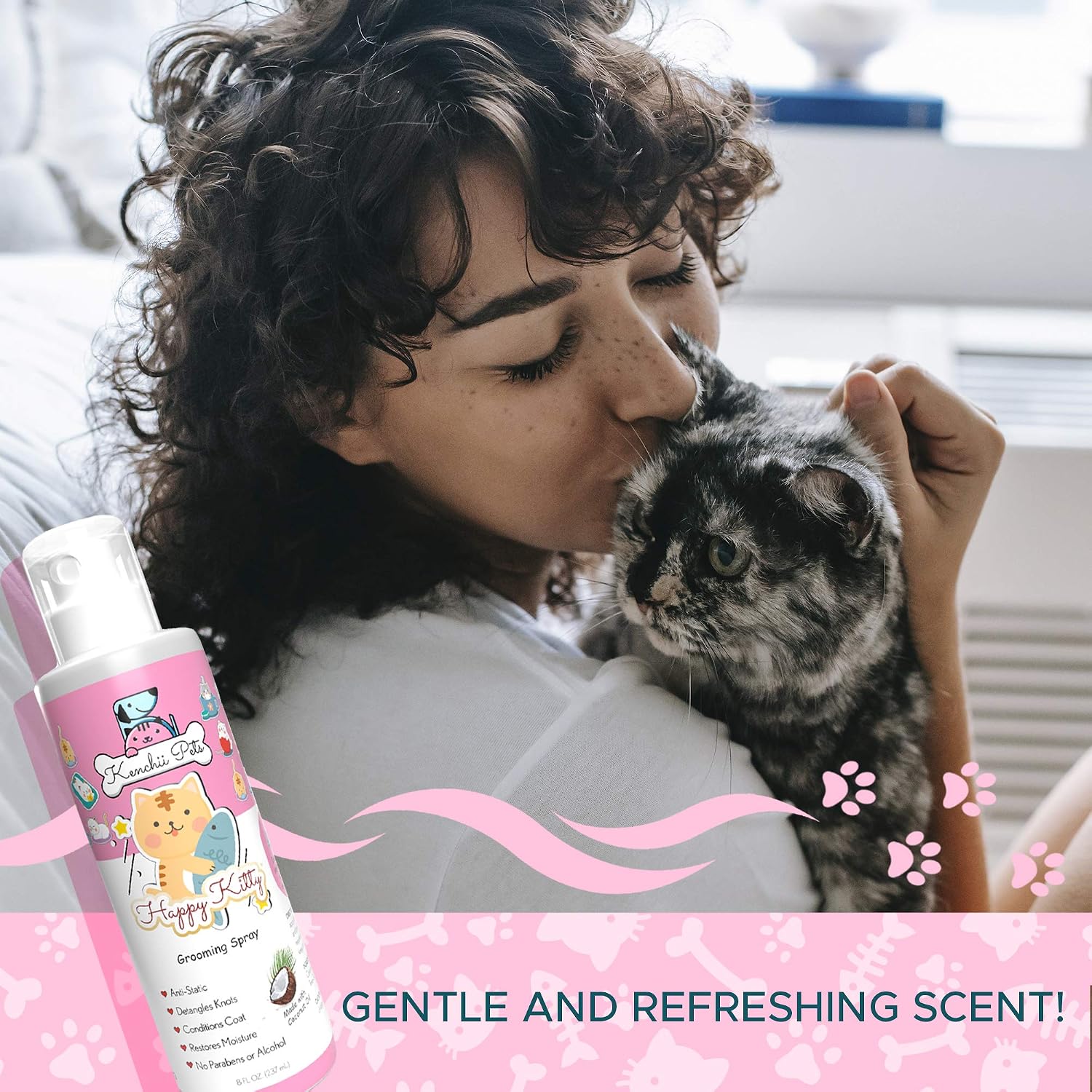 Alcohol-free cat conditioner and detangler spray