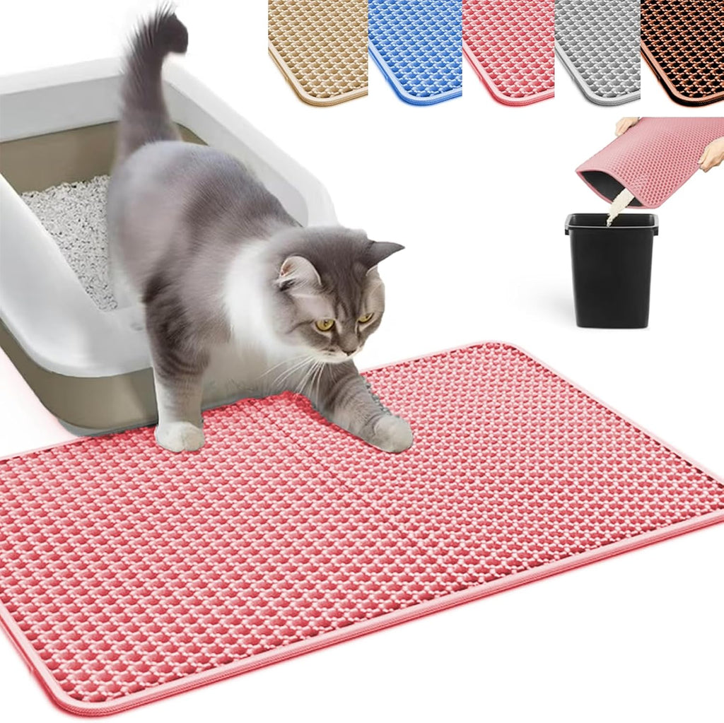 HCY&WLD Honeycomb Double Layer Cat Litter Mat front view showing pink honeycomb pattern.